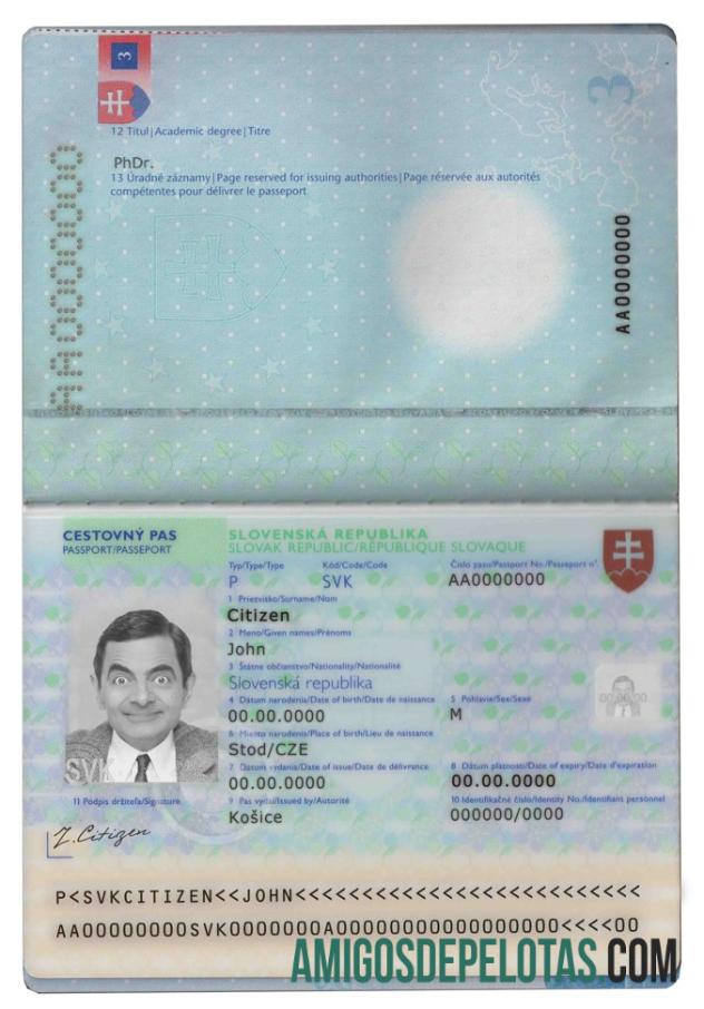 Passaporte Eslováquia exemplo real